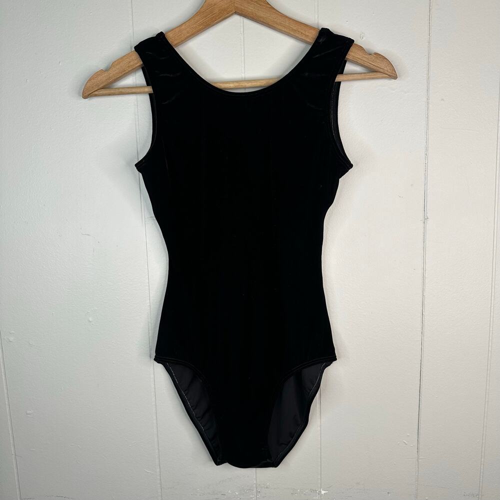 Destira Girls Size S Black Velvet Gymnastics Leotard Sleeveless Dance Bodysuit